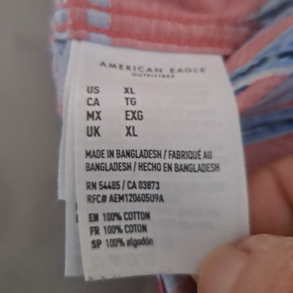 American Eagle Hawaiian Short Sleeve Button up men's shirt size XL Red & Blue - Picture 8 of 9